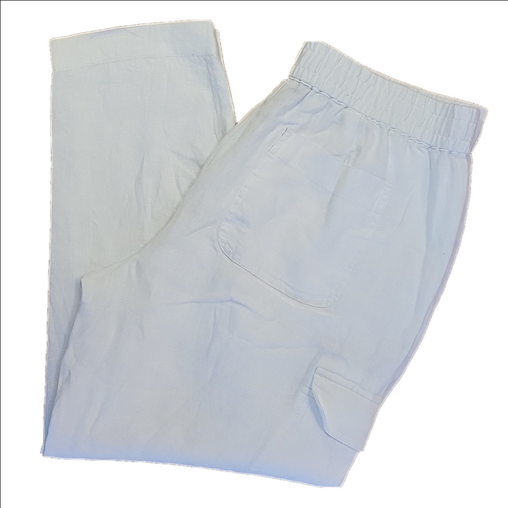 Talbots White Cropped 100% Linen Elastic Waist Pants Size Medium EUC